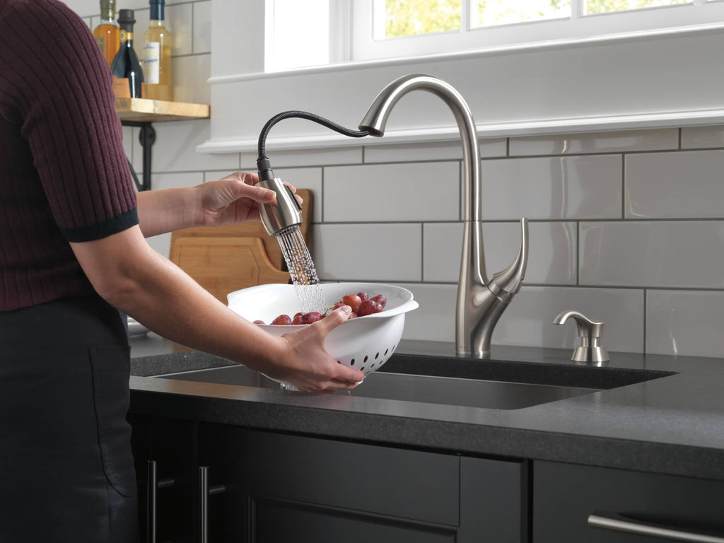 Single Handle Pull-Down Kitchen Faucet with Soap Dispenser, Stainless B488