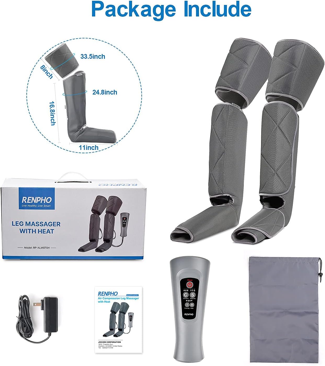 Leg Massager with Heat, Air Compression Calf Thigh Foot Massage K119