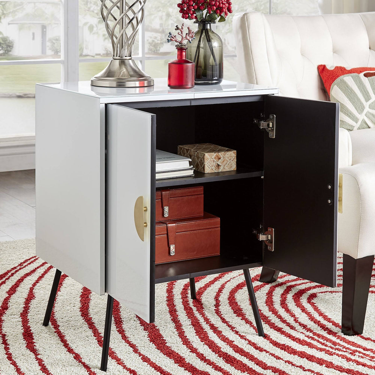 White Glass 2-Door Accent Cabinet H9093