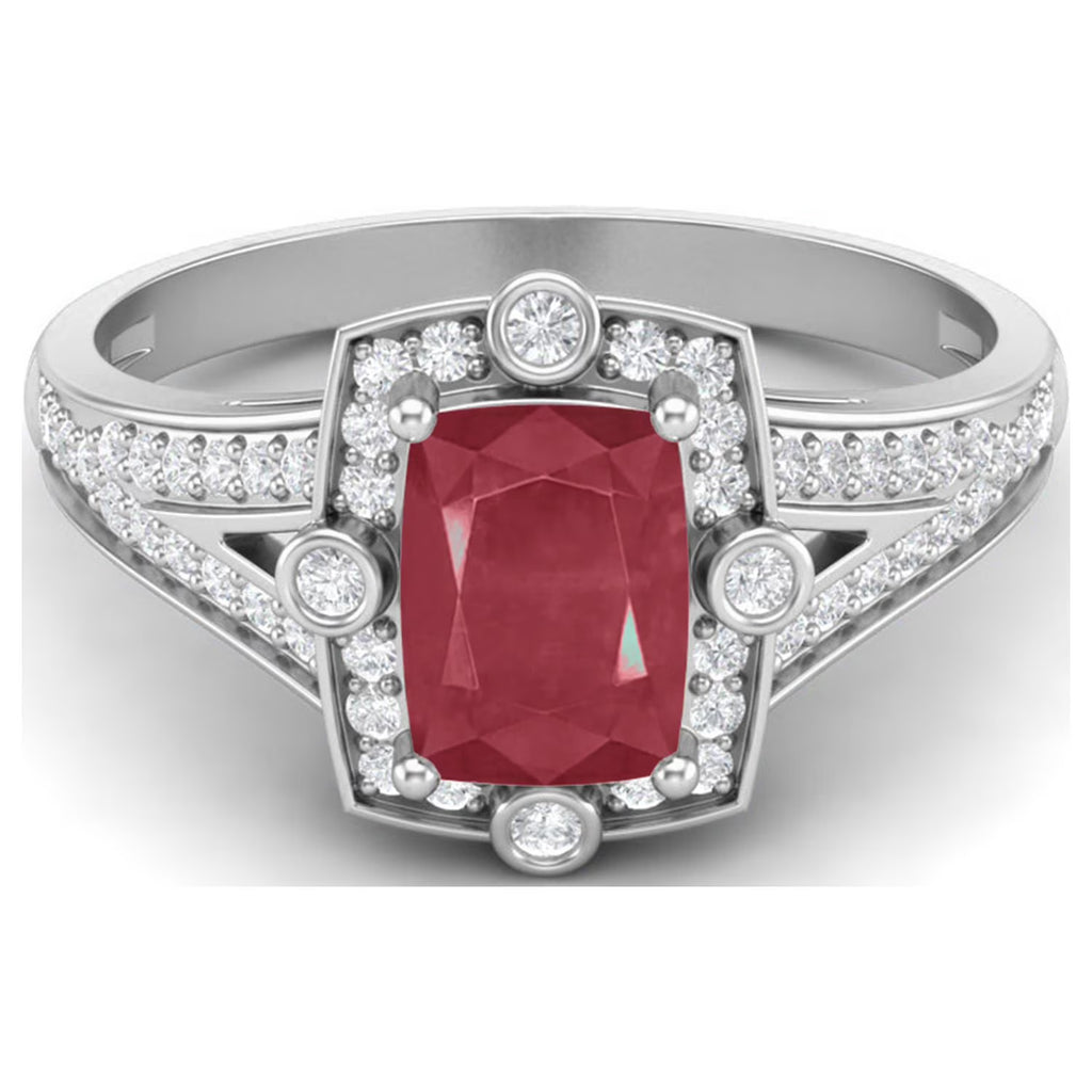 Ruby Glass Filled Solitaire Split Shank Ring in 925 Sterling Silver M27735