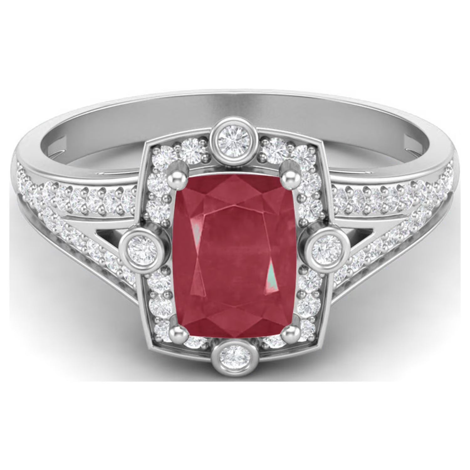 Ruby Glass Filled Solitaire Split Shank Ring in 925 Sterling Silver M27735