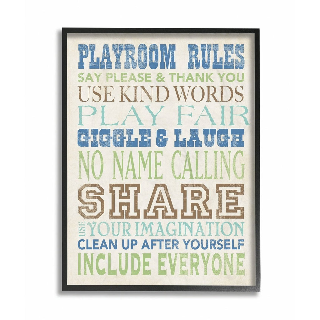 Playroom Rules Typography Framed Wood, 24 x 30 J740151
