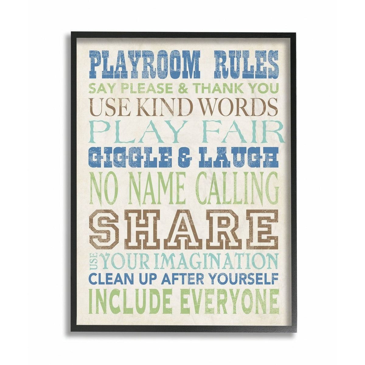 Playroom Rules Typography Framed Wood, 24 x 30 J740151