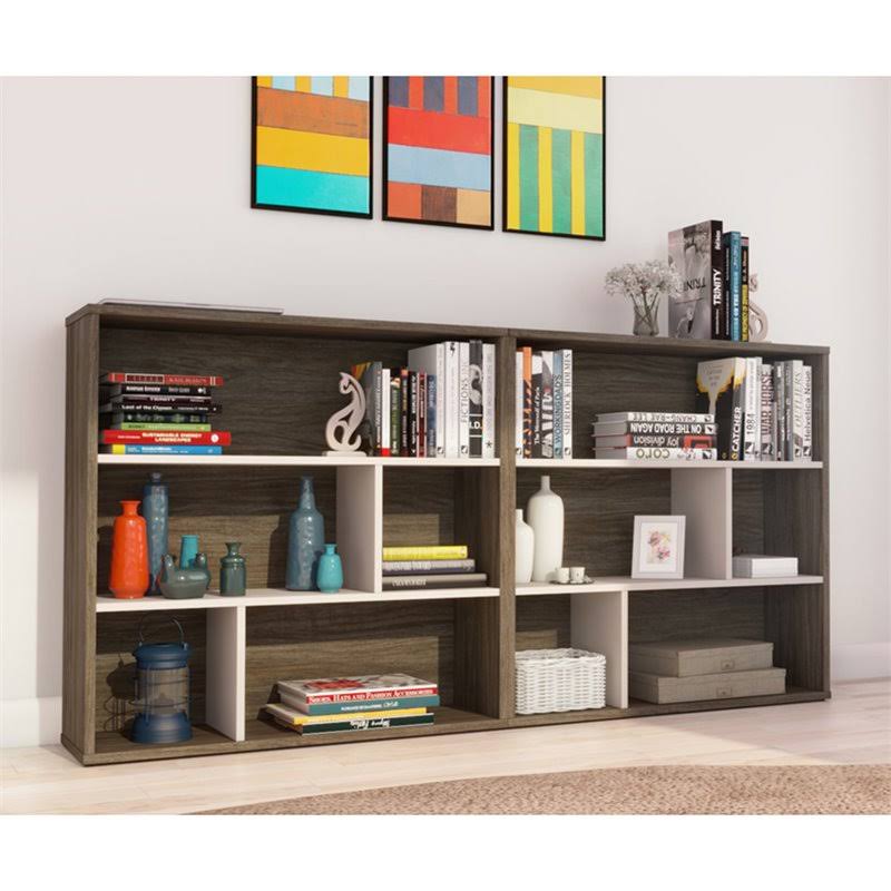 2-Piece Asymmetrical Shelving Unit Set in Walnut Grey & Sandstone U811