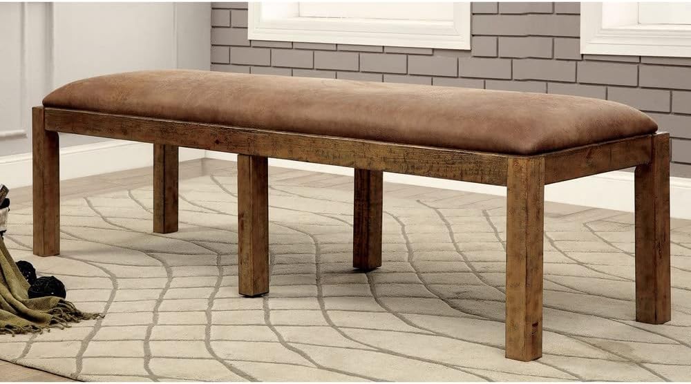 Rustic Pine Wood Padded Dining Bench A733415