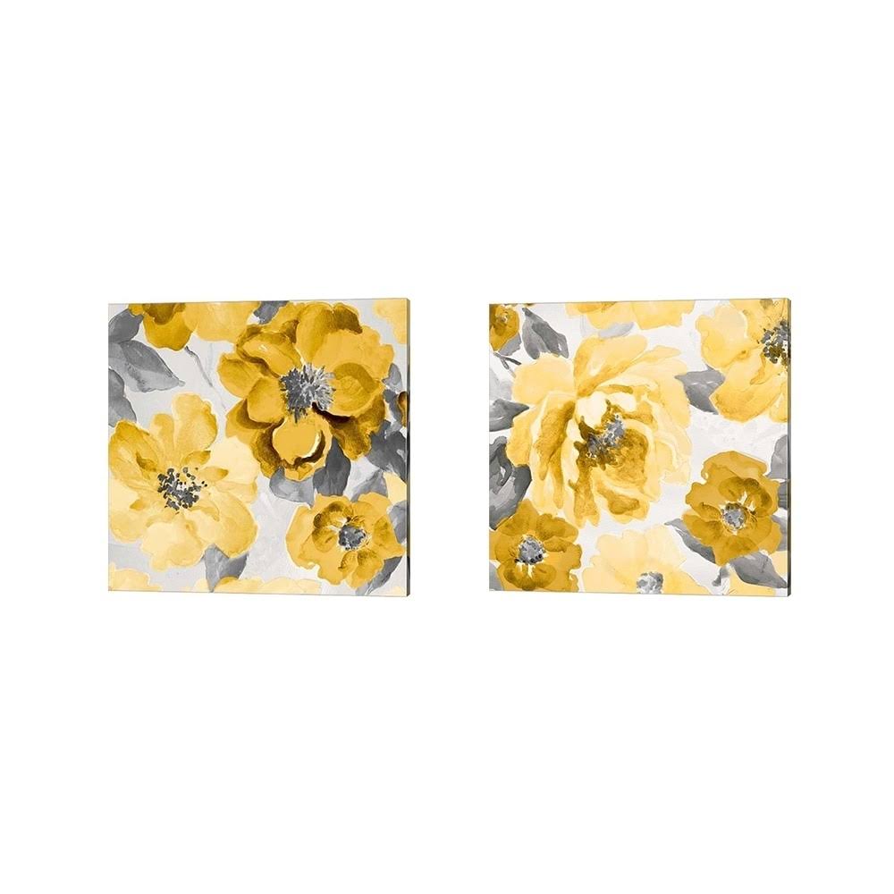 Yellow and Gray Floral Canvas Art (Set of 2) (14 x 14) Z438561
