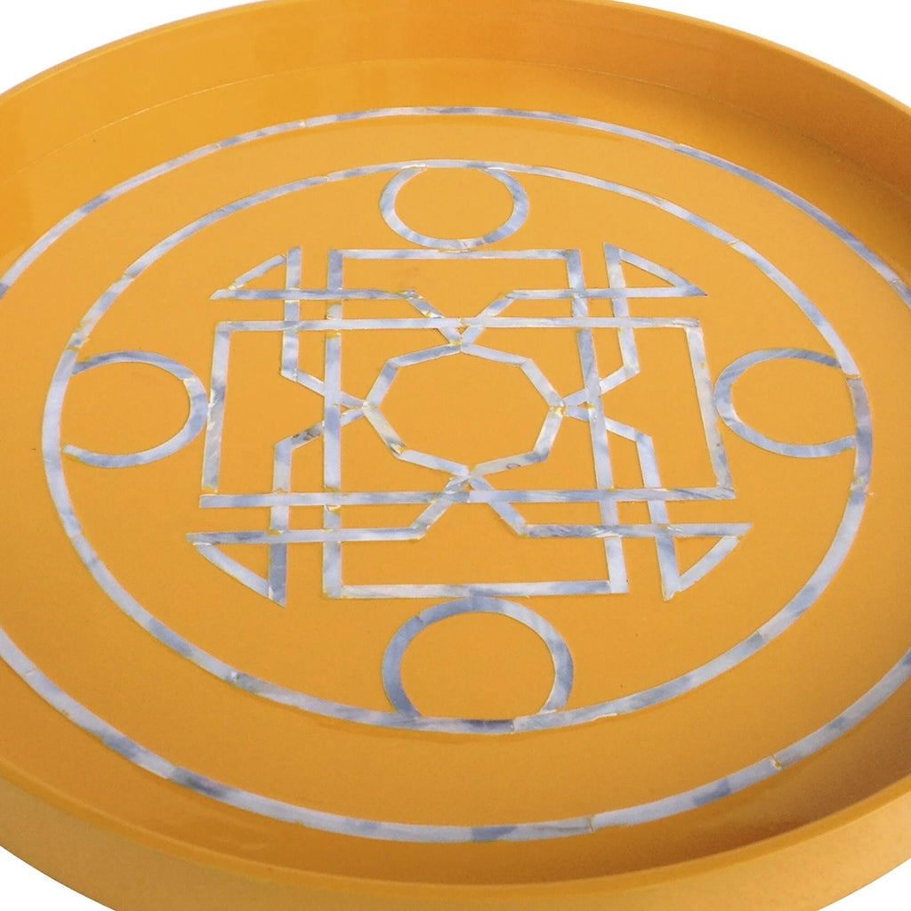 Yellow Round Lacquered Serving Tray T23346