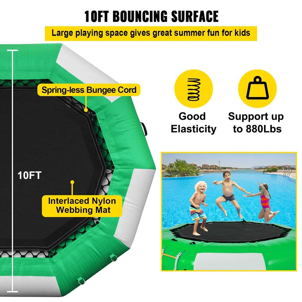 Inflatable Water Trampoline 10ft with 4-Step Ladder in Green and White Z795388