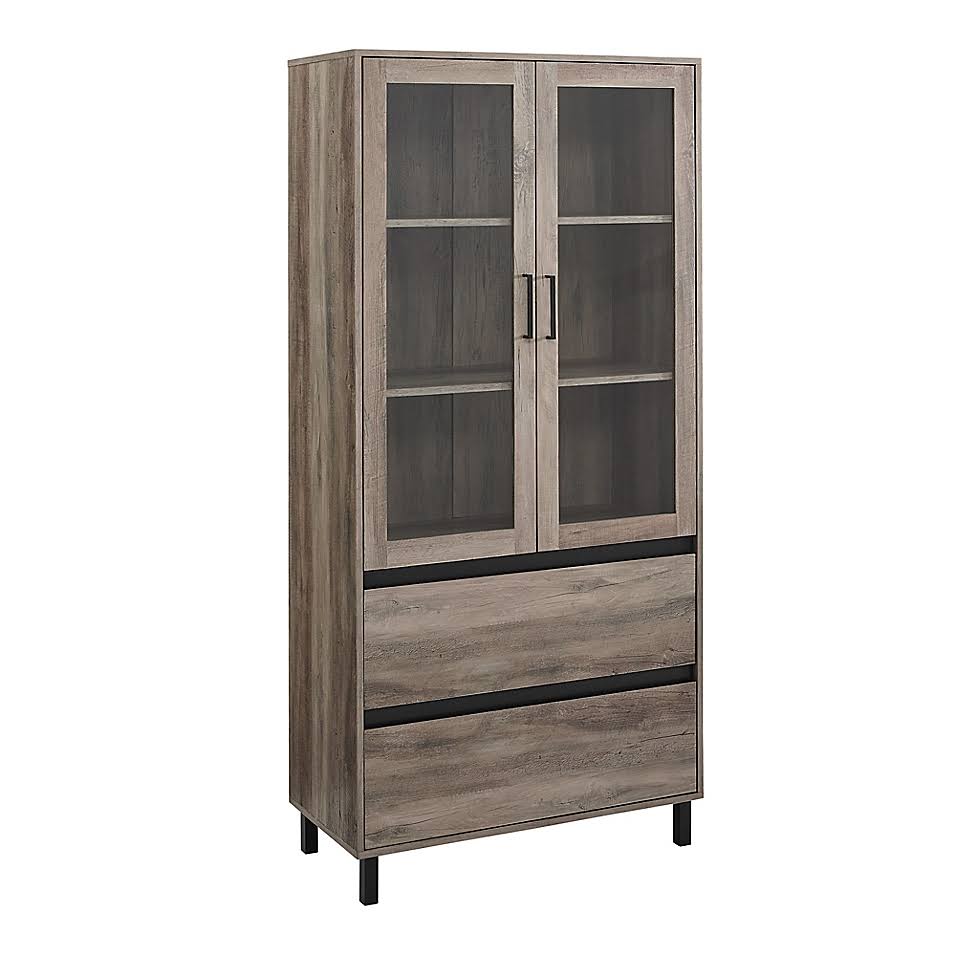 Glass Door Storage Hutch in Grey Wash P320