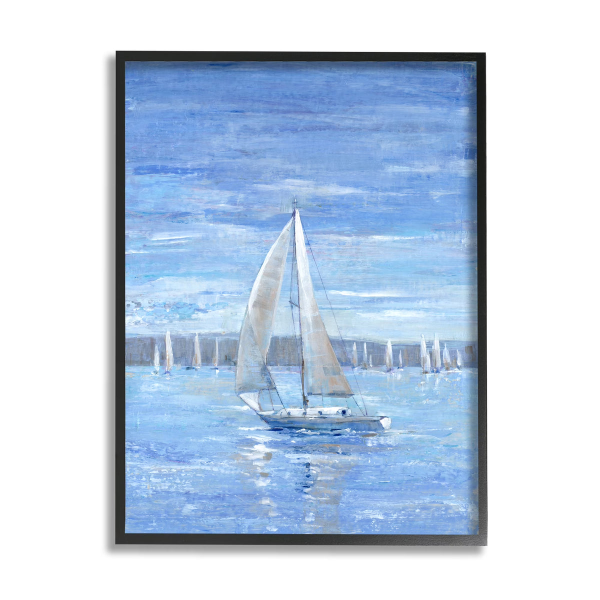Blue Sailboat Painting Black Framed Art Print Wall Art, 11 x 14 X429