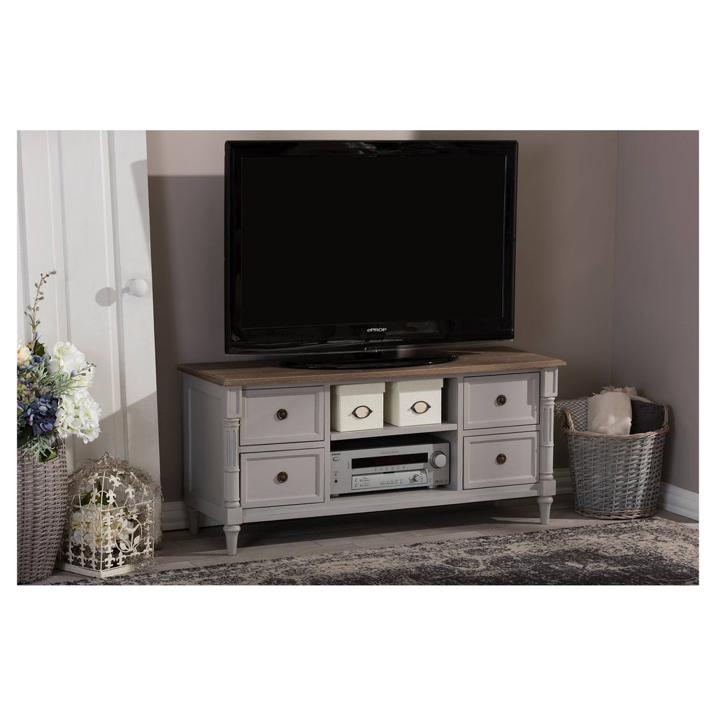 White Wash Distressed 4-Drawer TV Cabinet U8734