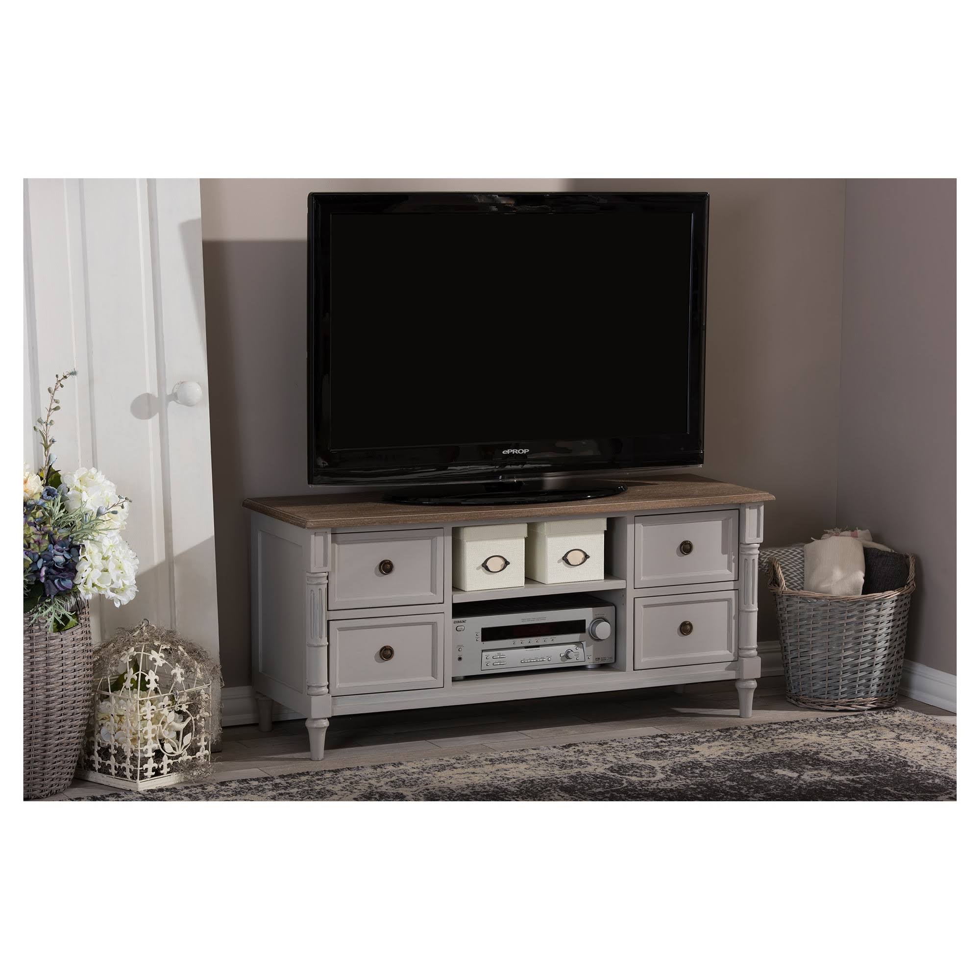 White Wash Distressed 4-Drawer TV Cabinet U8734