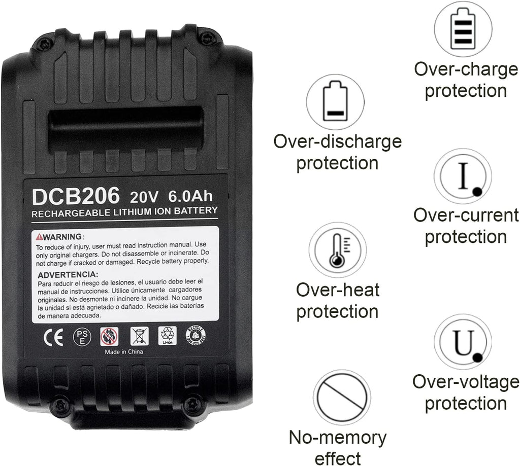 4 Packs 6.0Ah DCB206 Battery Compatible with Dewalt 20V Max Lithium Q95266