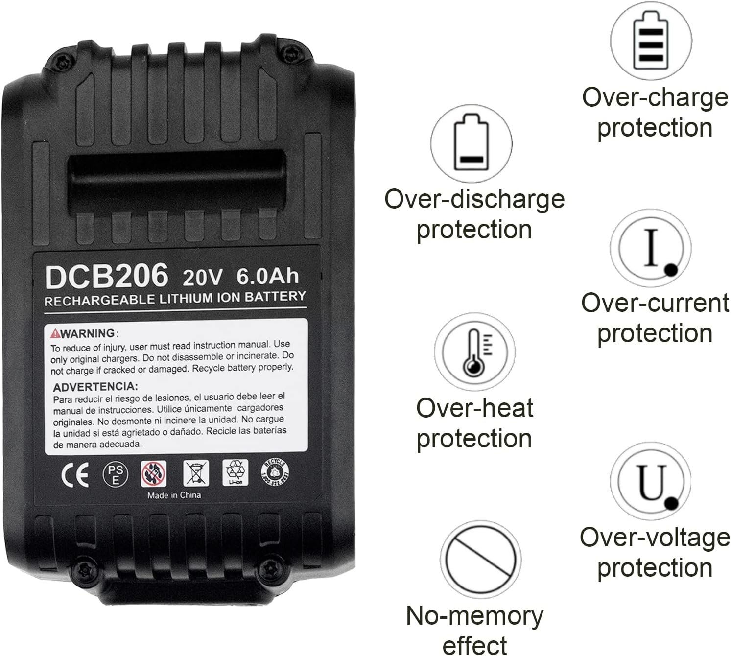 4 Packs 6.0Ah DCB206 Battery Compatible with Dewalt 20V Max Lithium Q95266