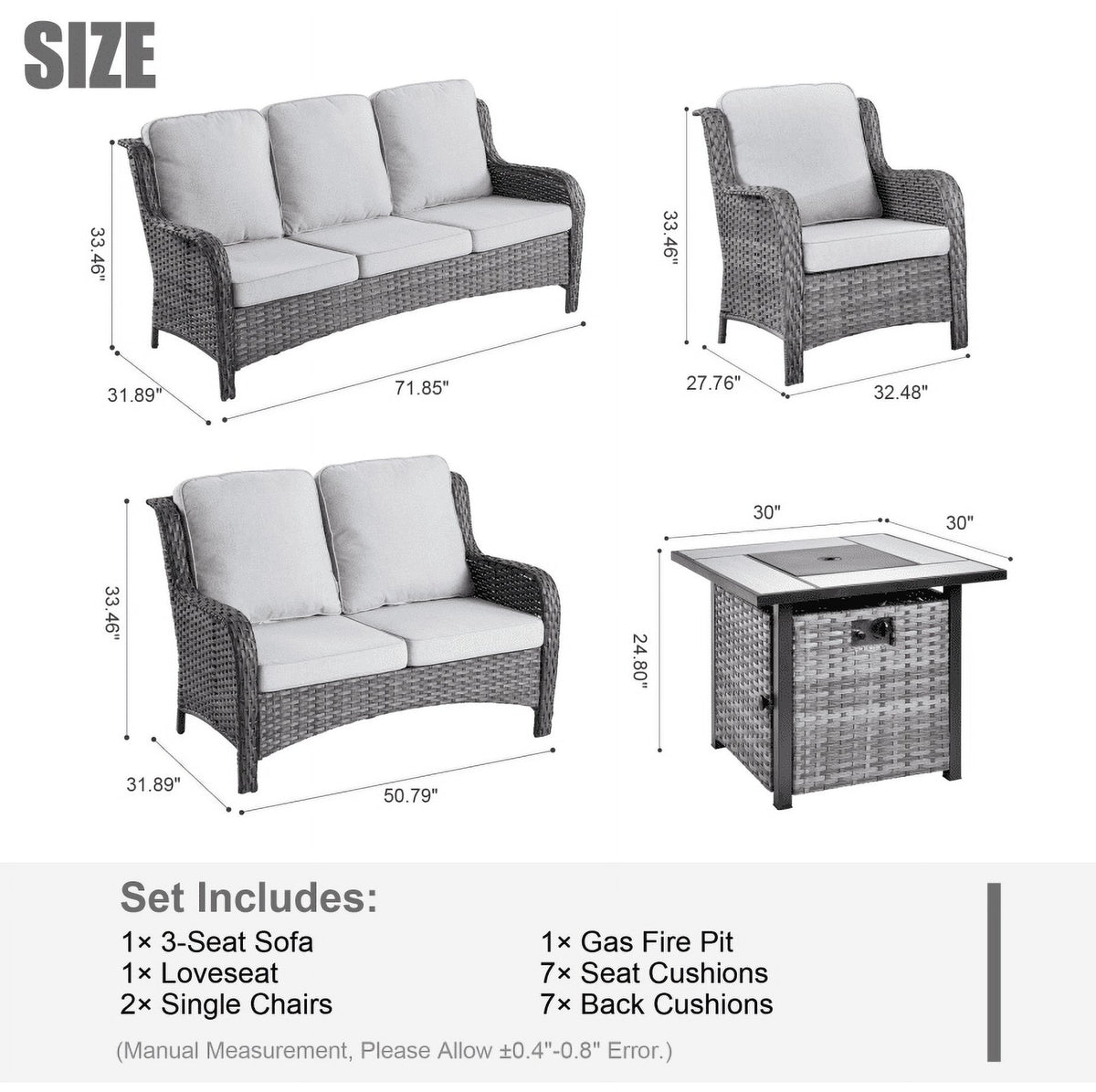 5 Pieces Outdoor Patio Sectional Sofa with Fire Pit Table U214888