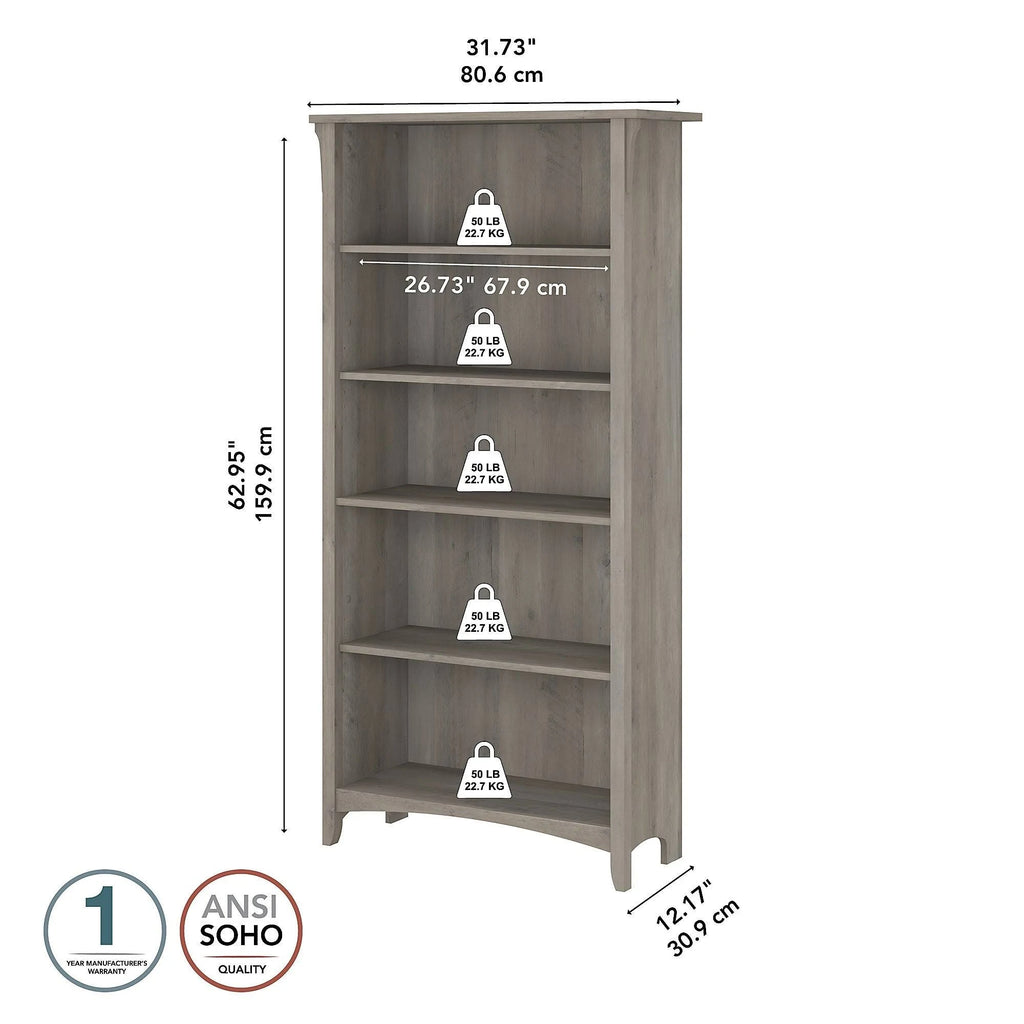 5 Shelf Bookcase, Driftwood Gray K1229