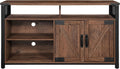 Rustic Brown and Black TV Stand with Barn Doors and Adjustable Storage Shelves C2562