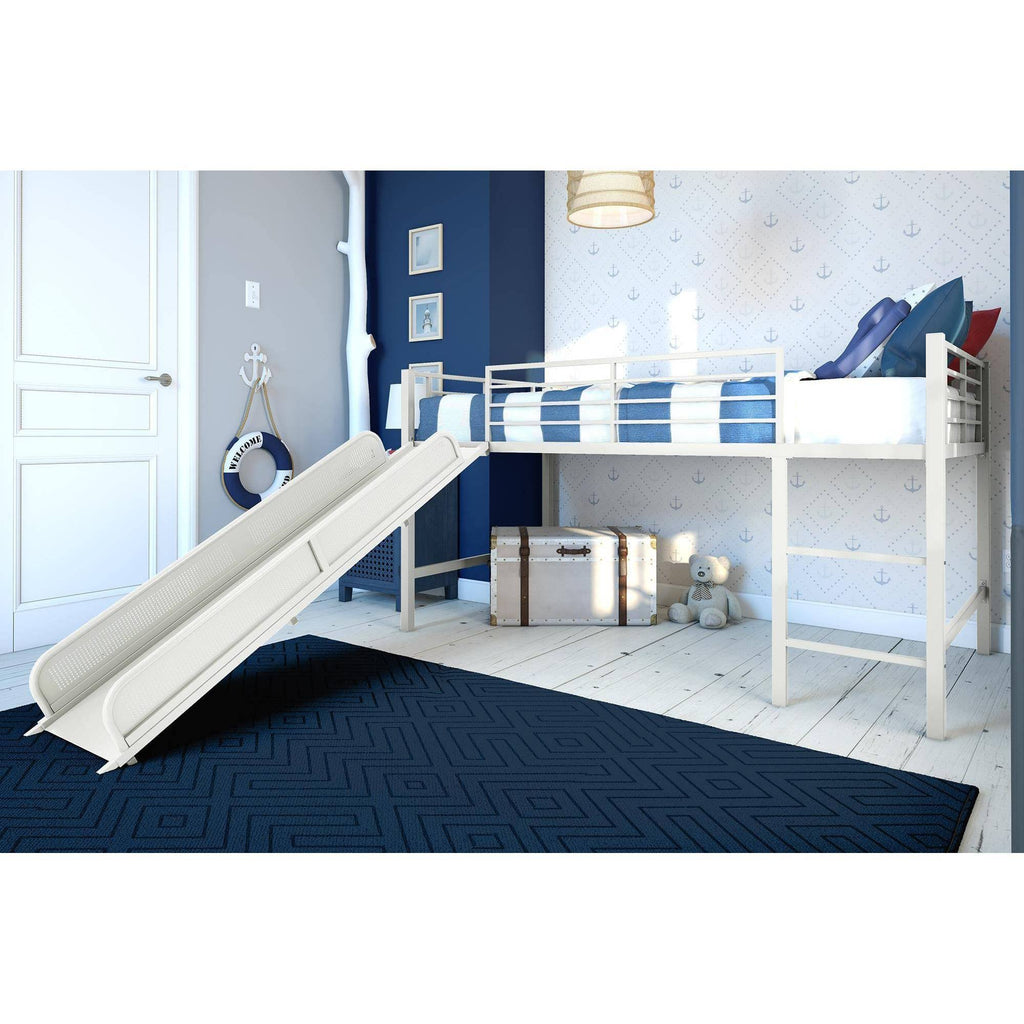 White Metal Loft Bed with Slide H815704