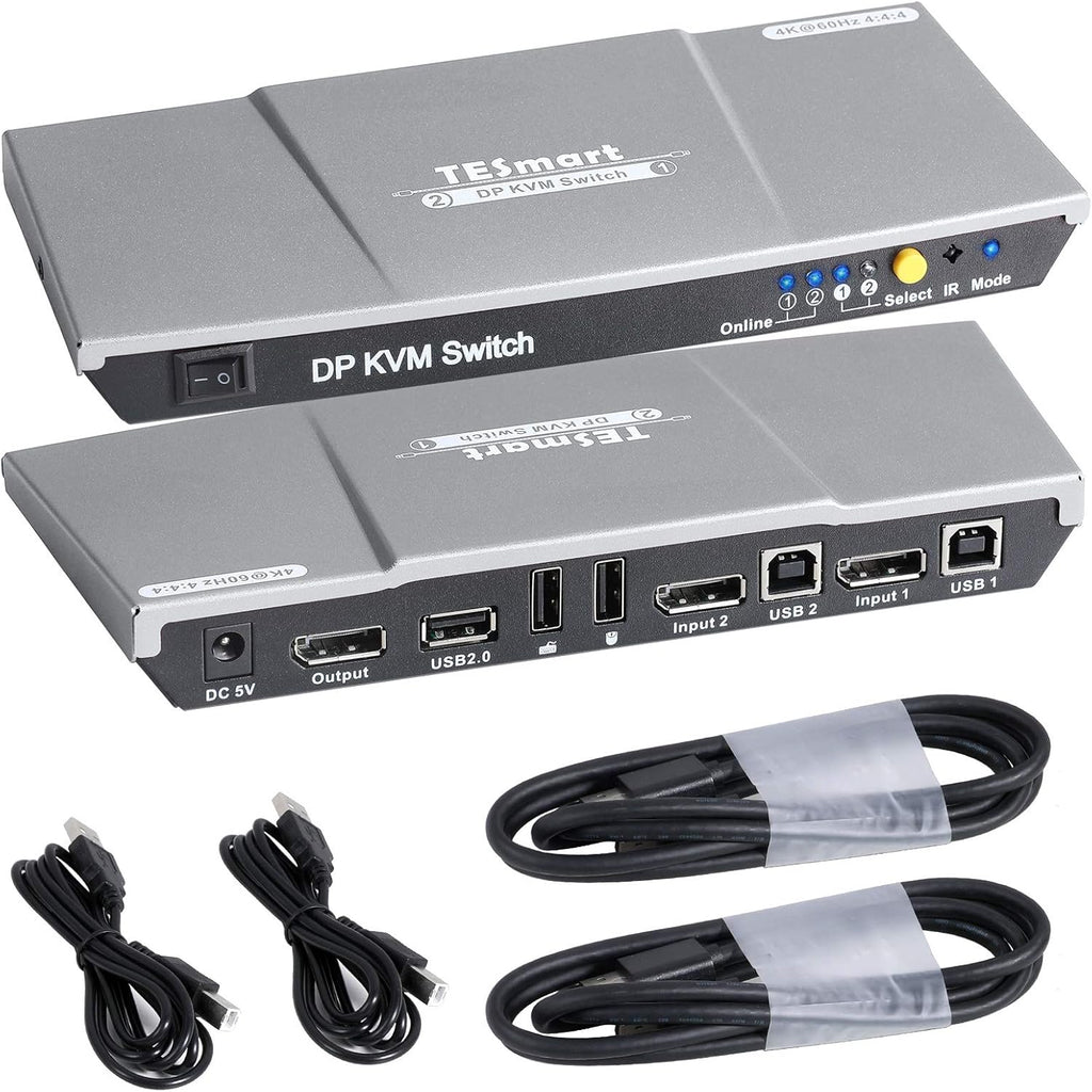 2 Port DisplayPort 4K@60Hz KVM Switcher with 2 Pcs 5ft Cables O711