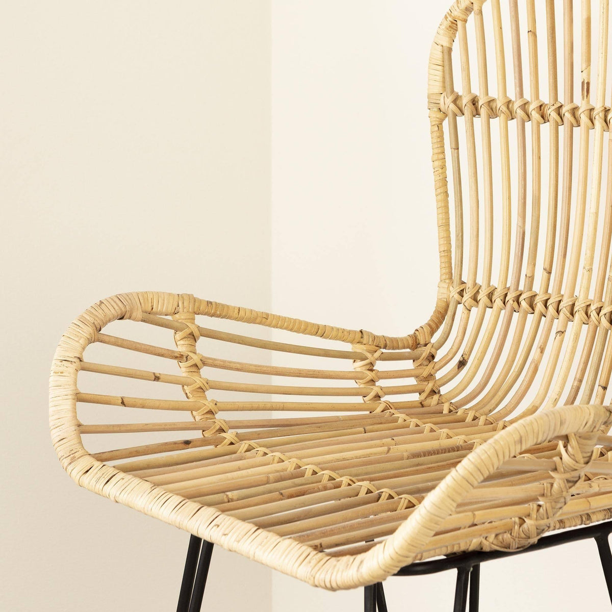 Rattan Dining Chair with Armrests, Set of 2, Black J53572