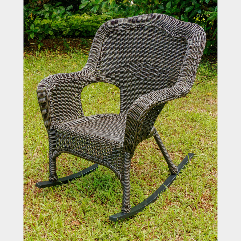 Weathered Grey Resin Wicker Porch Rocker O283