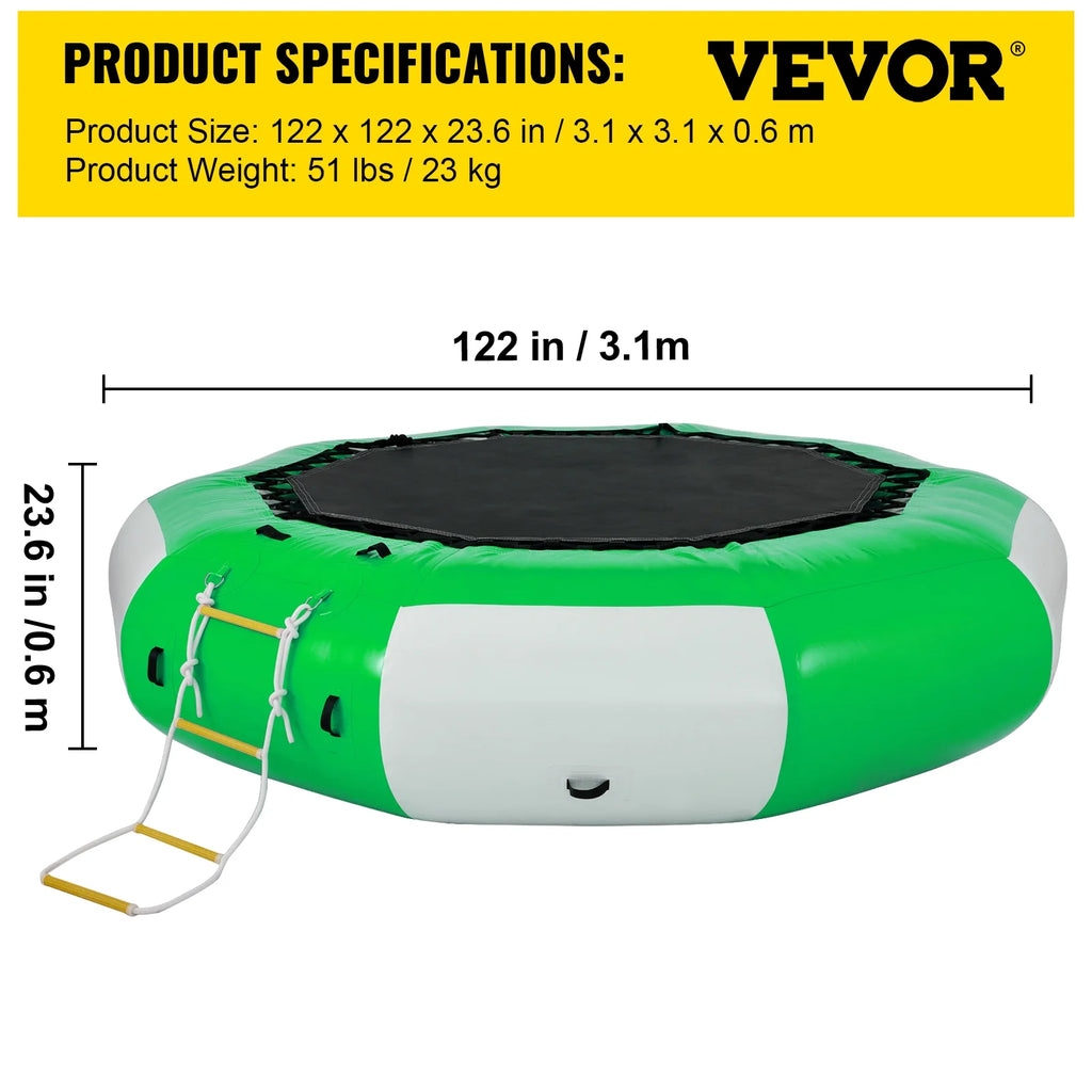 Inflatable Water Trampoline 10ft with 4-Step Ladder in Green and White Z795388