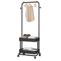 Black Movable Garment Rack with 2 Tiers Basket and 2 Side Hooks K265500