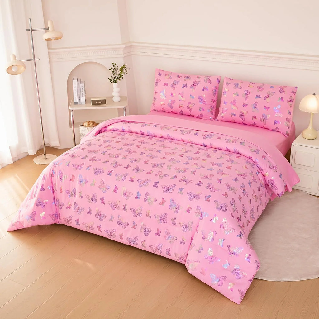 Purple 5 Pcs Full Size Comforter Set with Fitted Sheet, Flat Sheet, Comforter, Pillowcases U621