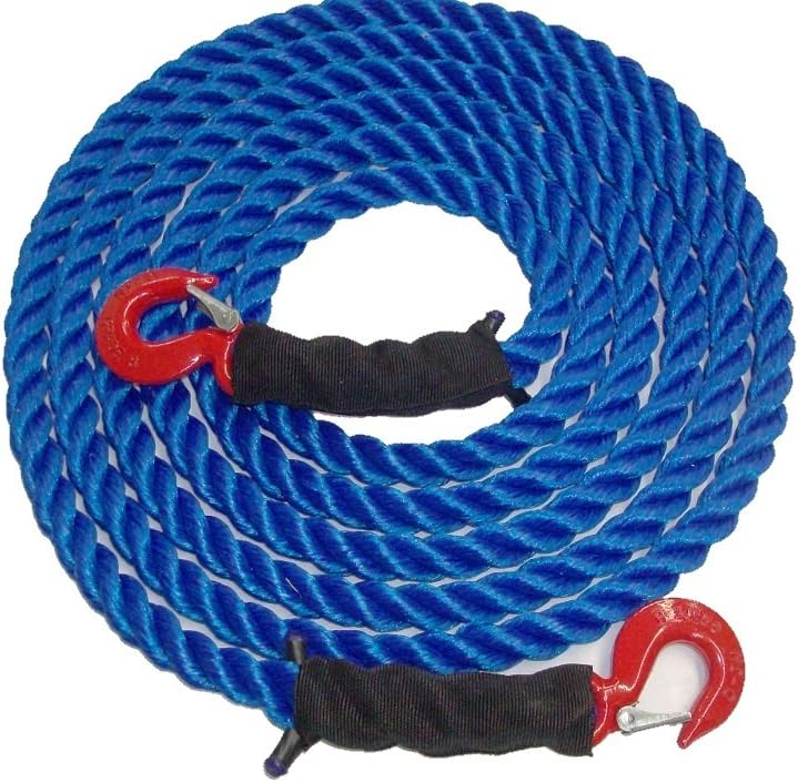 Heavy Duty Polypropylene Tow Rope with Hooks, 12,500 LBS Breaking Strength, 1 inch Diameter, 20 Feet, Pack of 2 Y513649