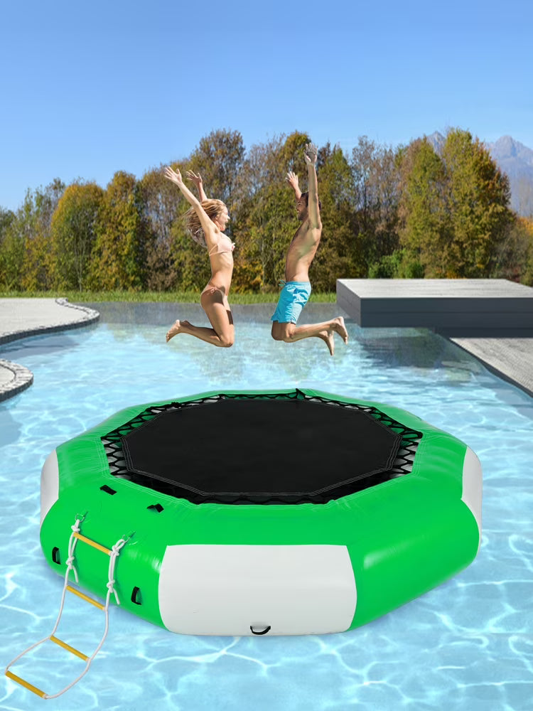 Inflatable Water Trampoline 10ft with 4-Step Ladder in Green and White Z795388