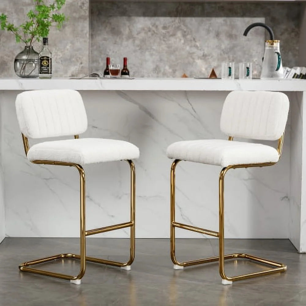 Ivory Boucle Fabric Counter Height Bar Stools Set of 2 G87269