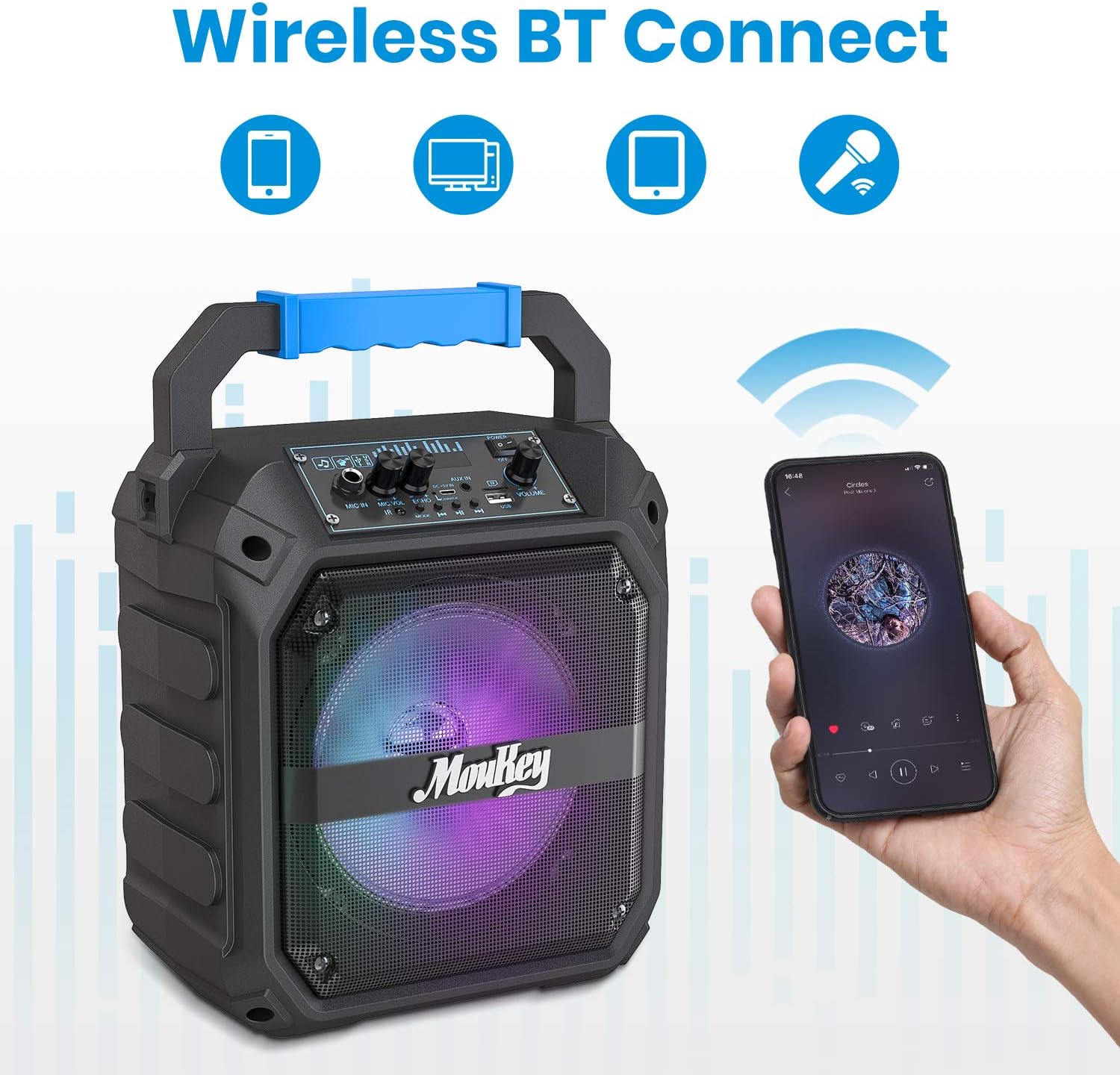 Karaoke Machine Speaker with Bluetooth Portable PA Stereo System W124
