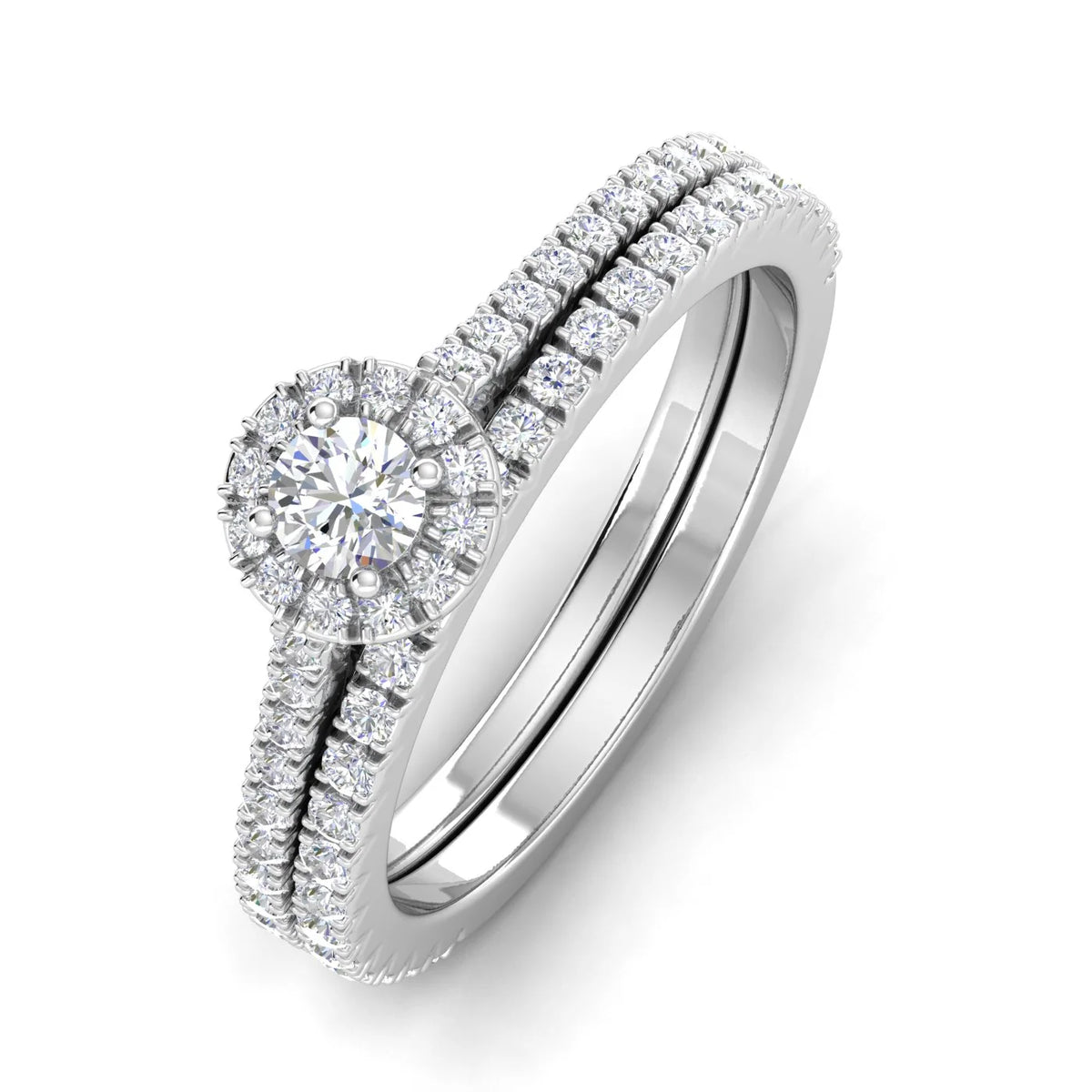 10k White Gold Diamond Halo Bridal Set Engagement Ring T42389