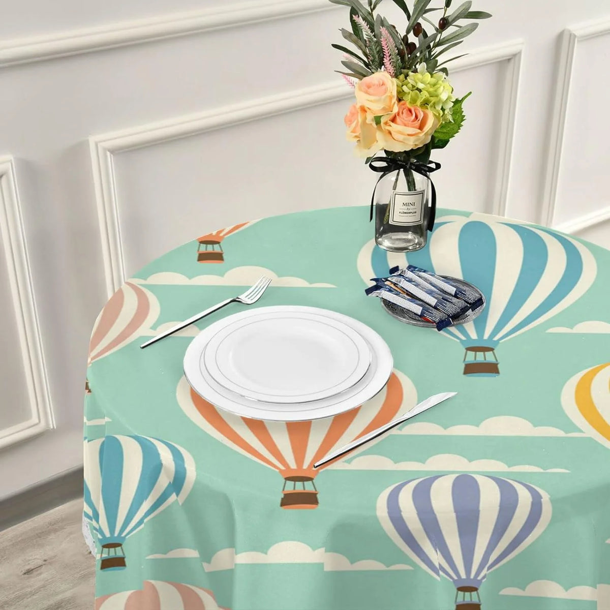 60 Inch Round Waterproof Tablecloth with Lace N47300