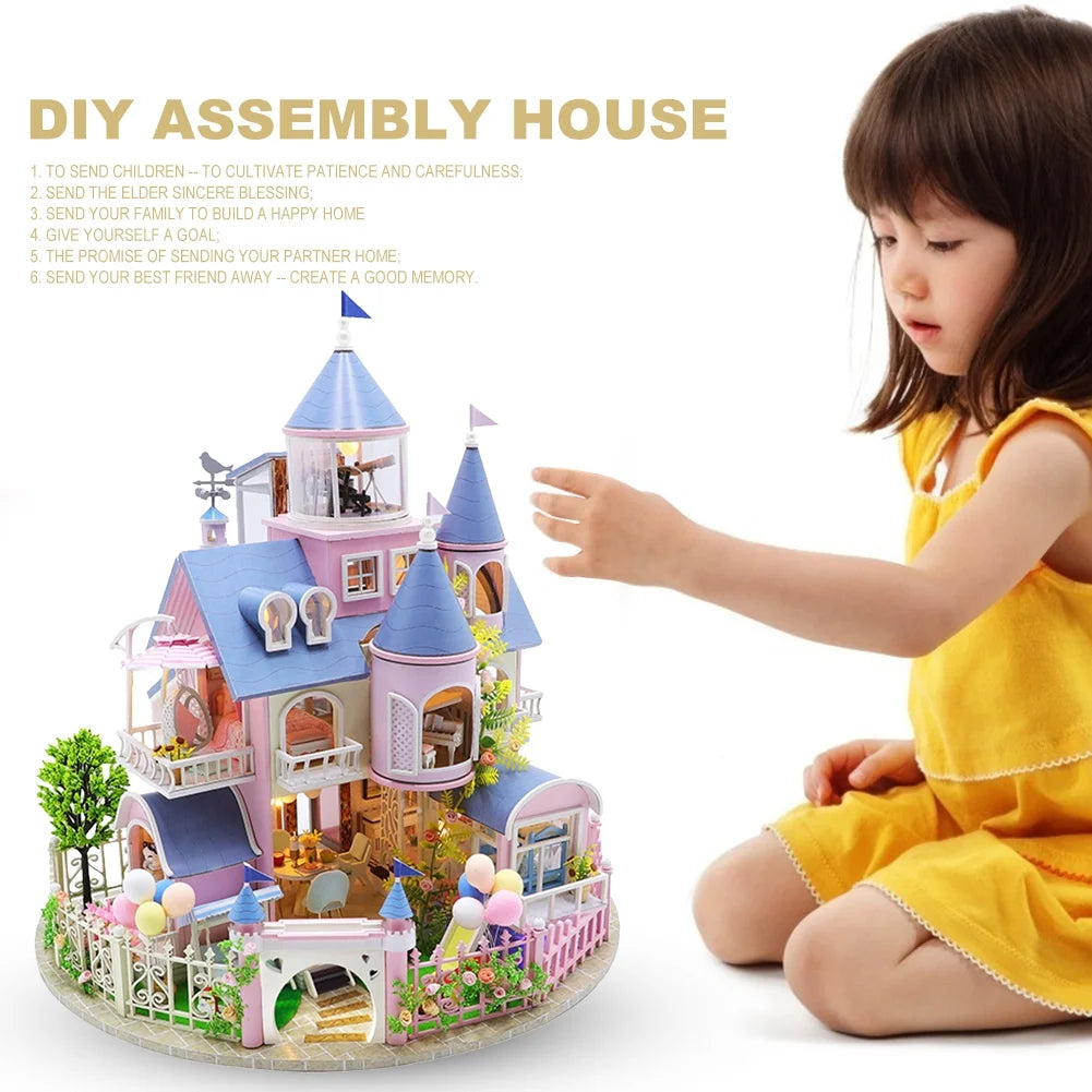 Miniature 3D Wooden Dollhouse Kit with LED M101