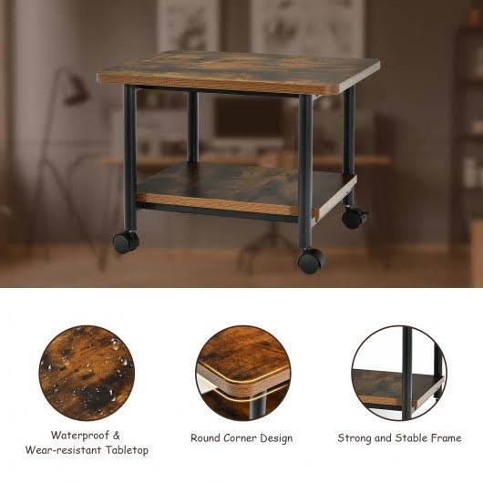 Brown Under Desk Printer Stand with 360 Swivel Casters I19058