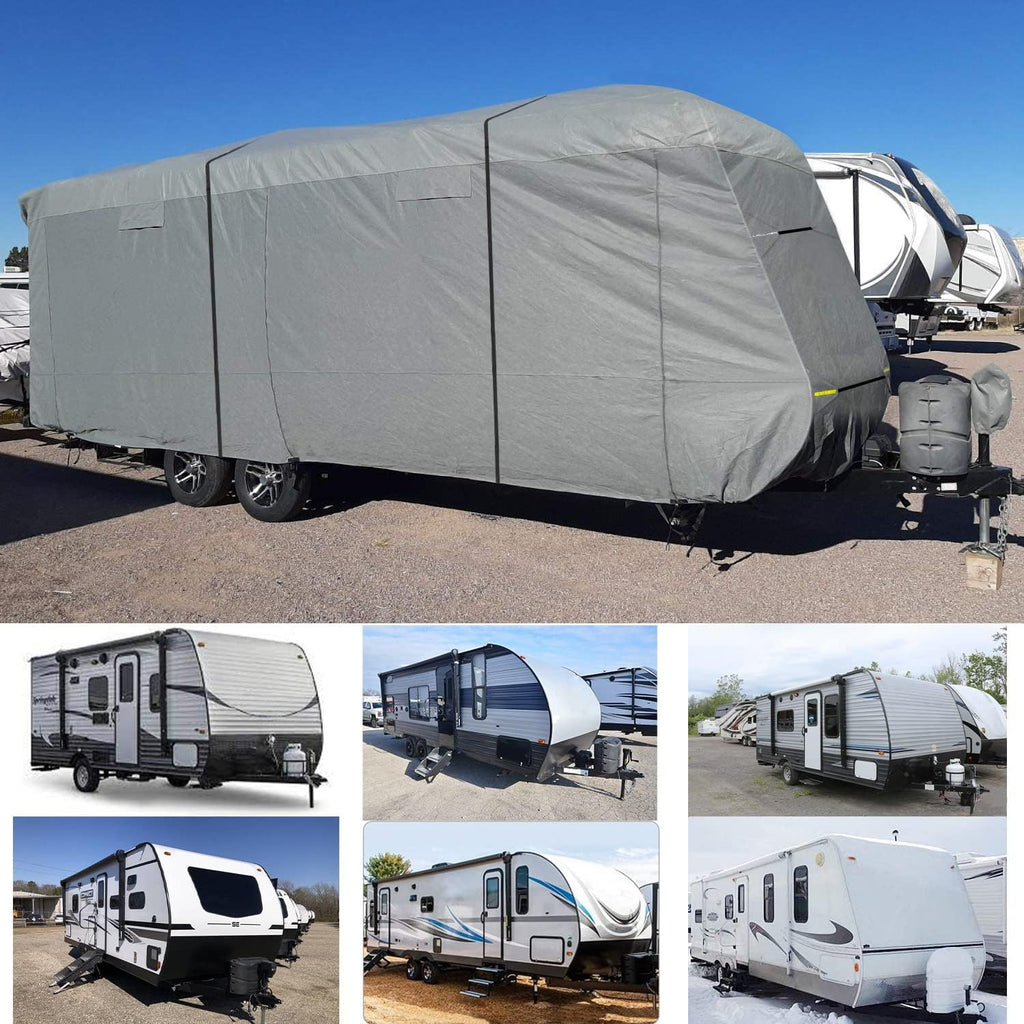 Heavy Duty 6 Layers Windproof Waterproof Camper RV Cover with 4 Tire Covers and 2 Tongue Jack Cover L370