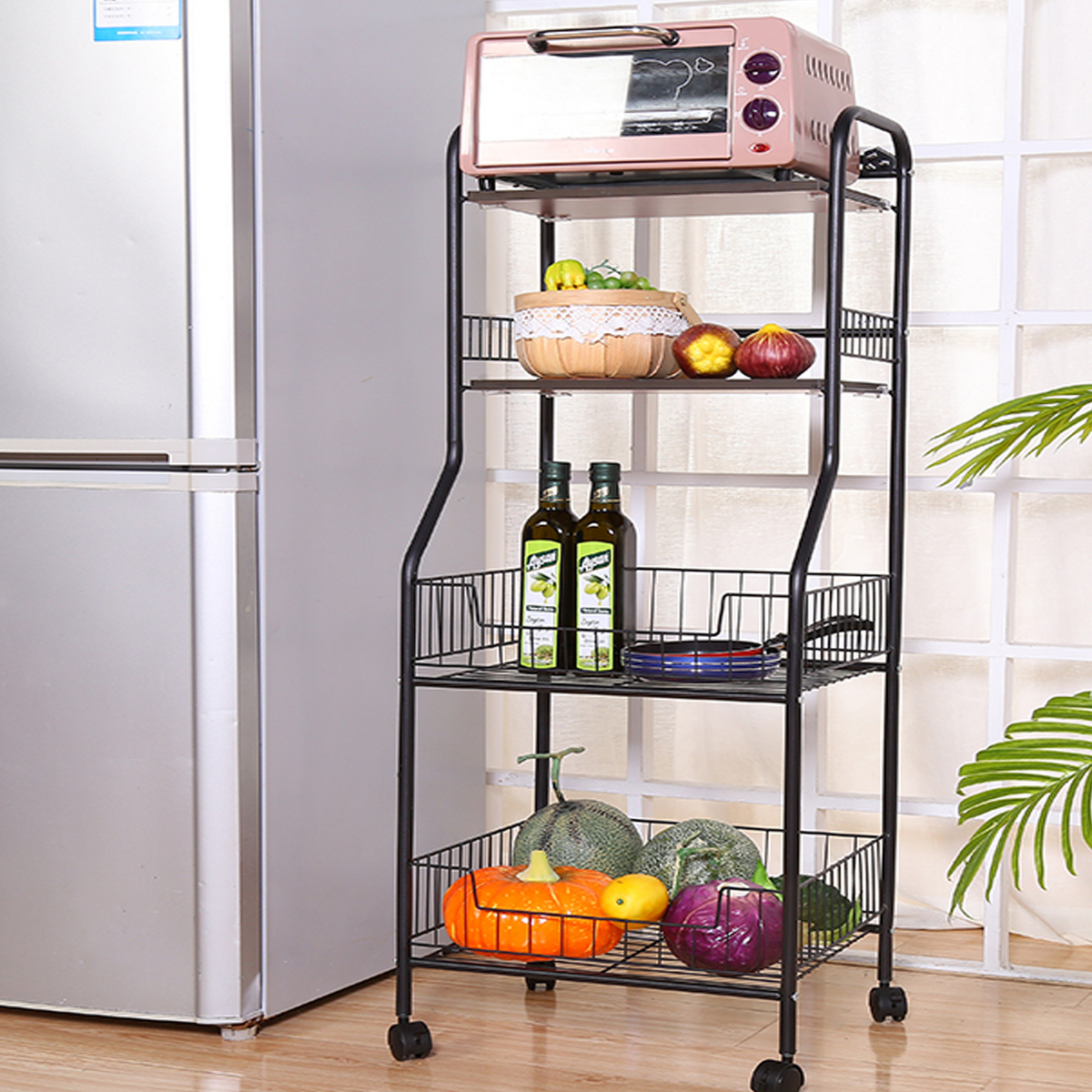 4 Tiers Kitchen Baker's Rack with Wheels P699476