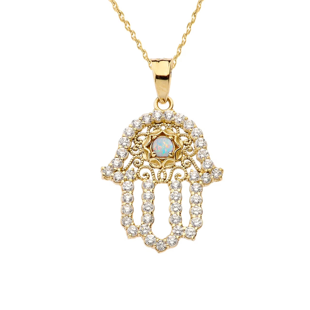 14K Yellow Gold Hamsa Pendant Necklace with 22" chain K79371