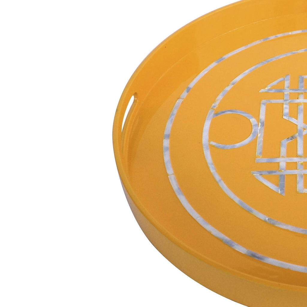 Yellow Round Lacquered Serving Tray T23346