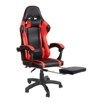 Red/Black Faux Leather Swiveling PC & Racing Game Chair with Footrest X892511