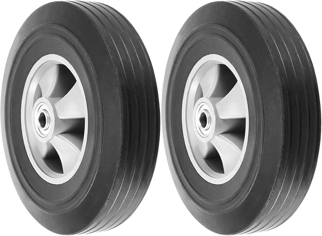 2 Pack 10 Inches Solid Rubber Flat Free Replacement Hand Truck Wheel with 5/8 Inch Axle W469321