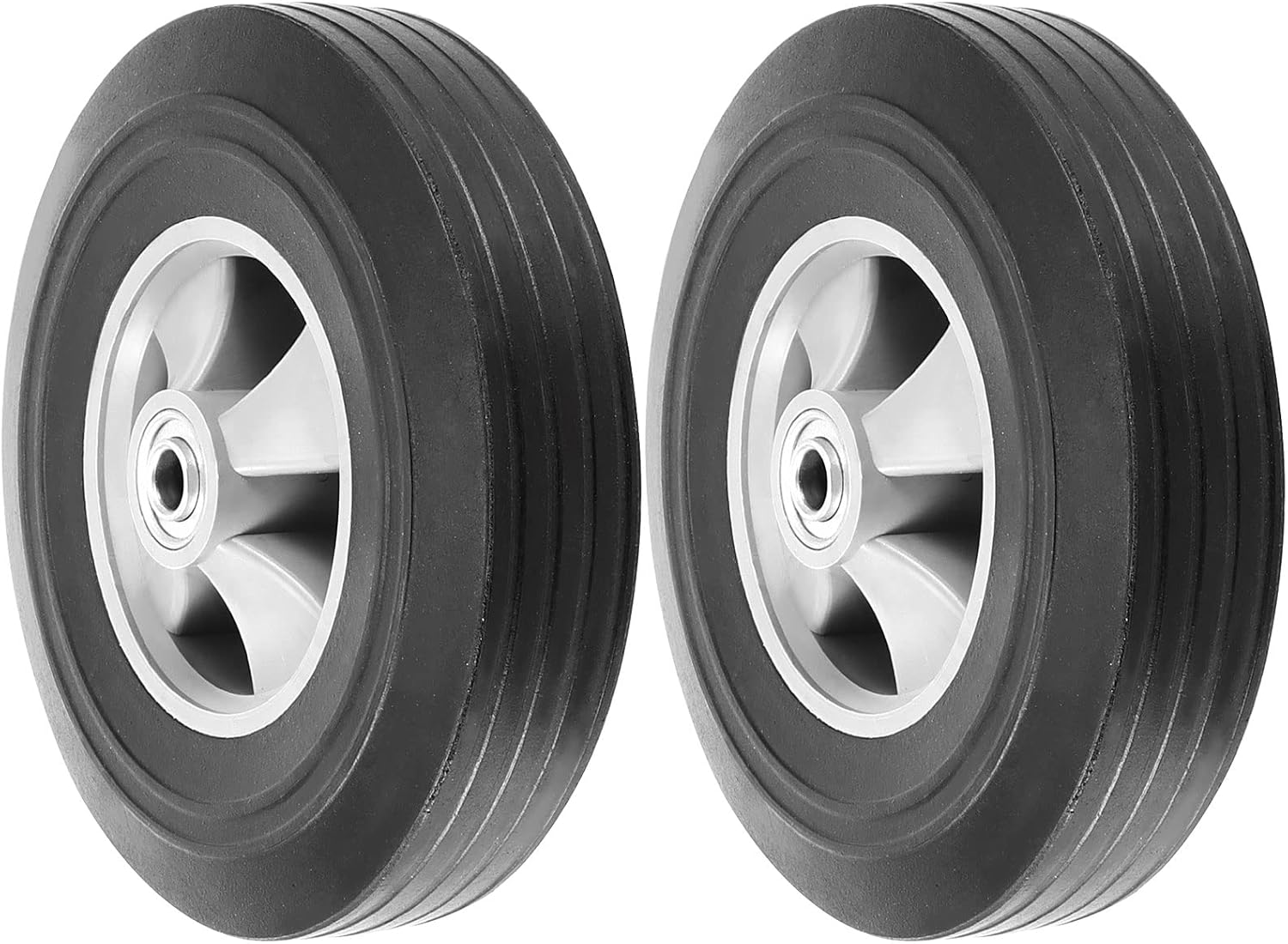 2 Pack 10 Inches Solid Rubber Flat Free Replacement Hand Truck Wheel with 5/8 Inch Axle W469321