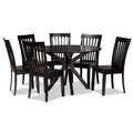 7-Piece Dark Brown Wood Dining Set J6118