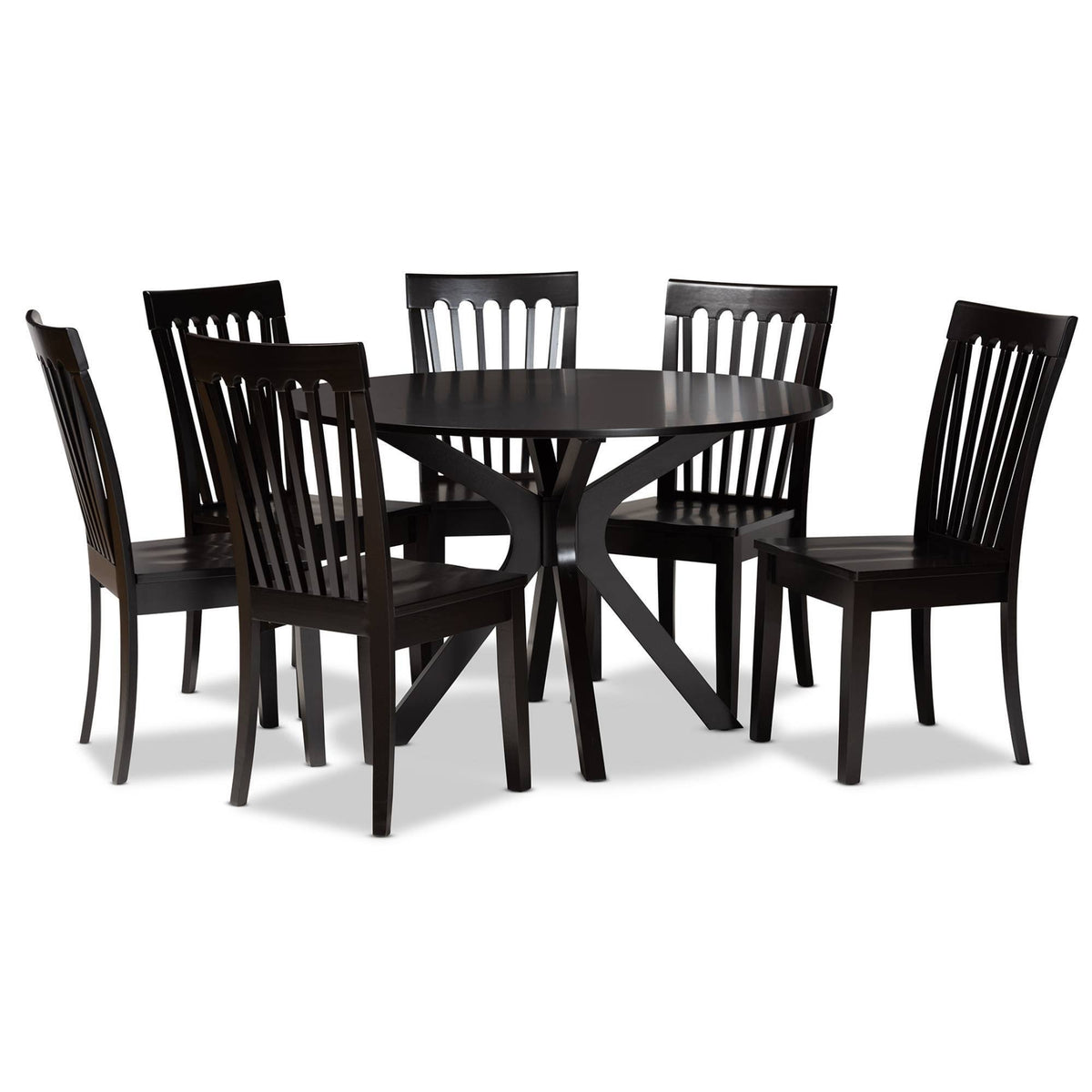 7-Piece Dark Brown Wood Dining Set J6118