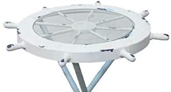 Nautical Ship Wheel Table Wood Glass L195