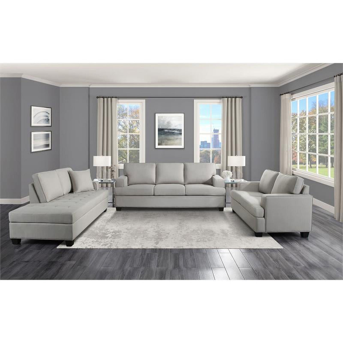 75.5" Transitional Textured Fabric Chaise with 1 Pillow in Gray V9443
