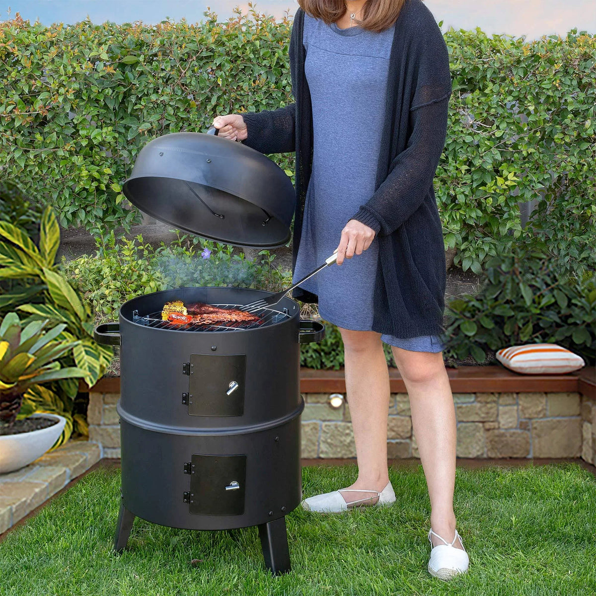 Charcoal BBQ Smoker Grill Steamer G267
