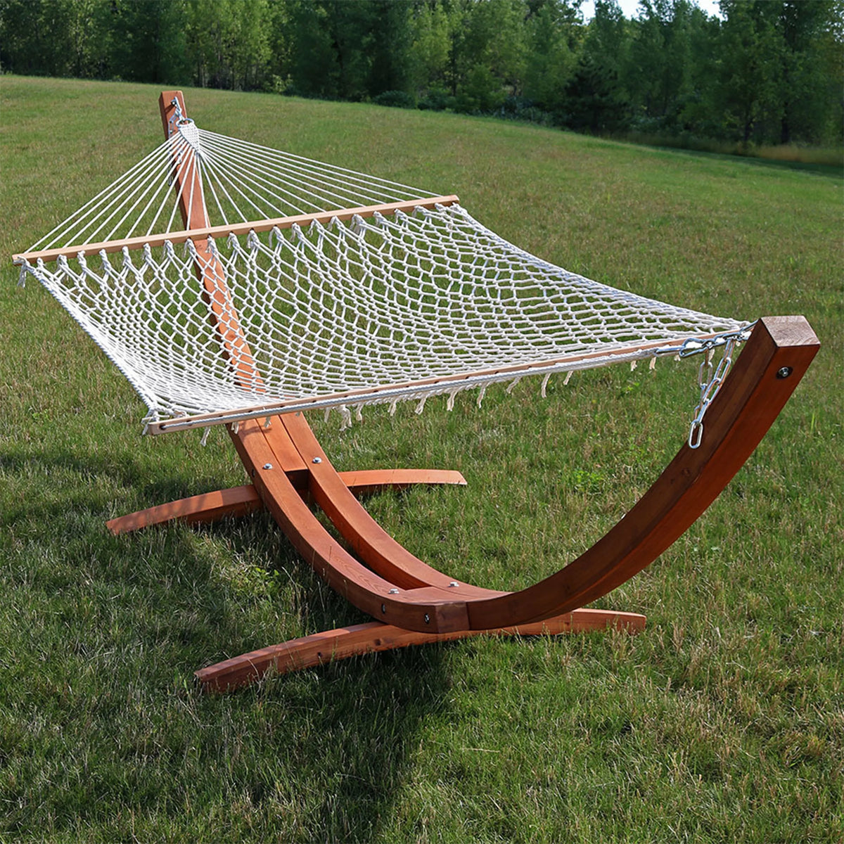 White 13' Double Rope Hammock with Wooden Stand V553458