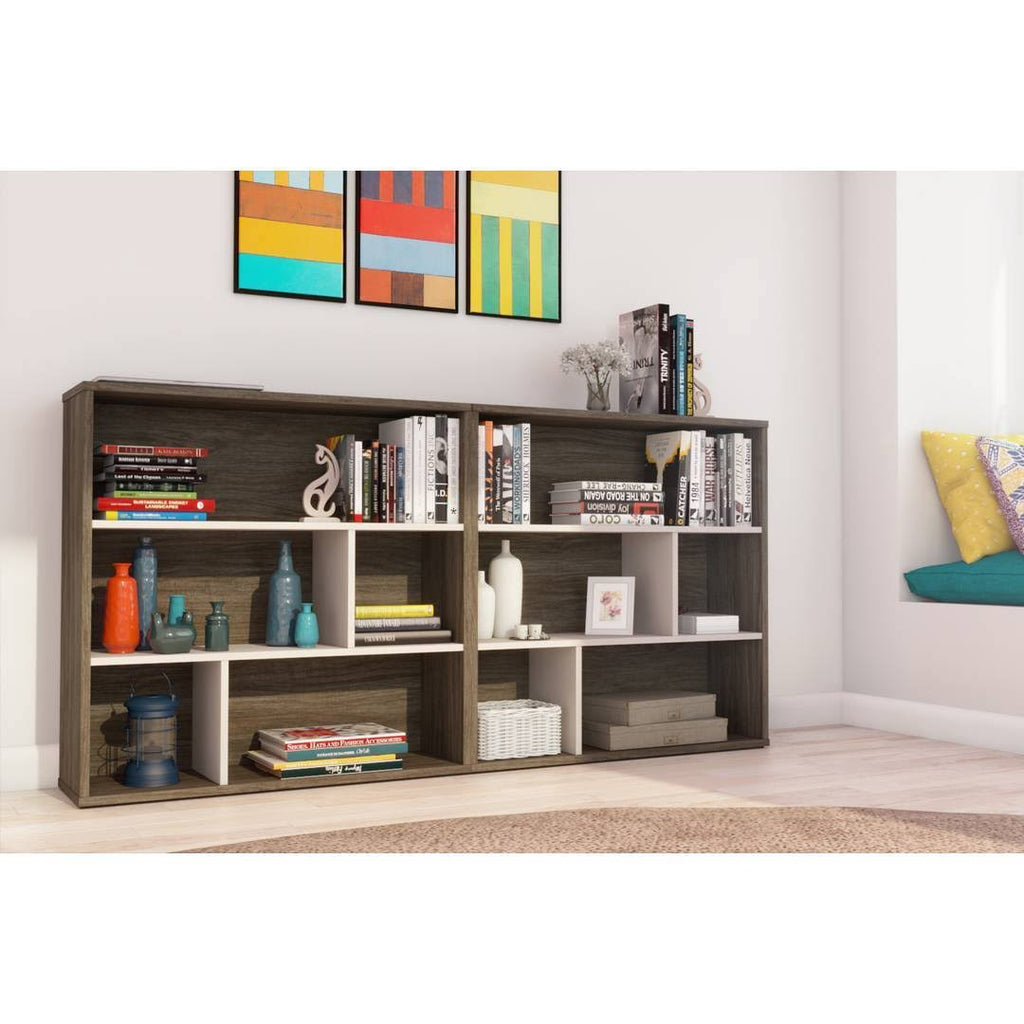 2-Piece Asymmetrical Shelving Unit Set in Walnut Grey & Sandstone U811